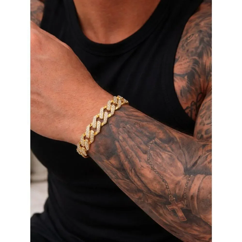 Gold Prong Set Cuban Link Bracelet